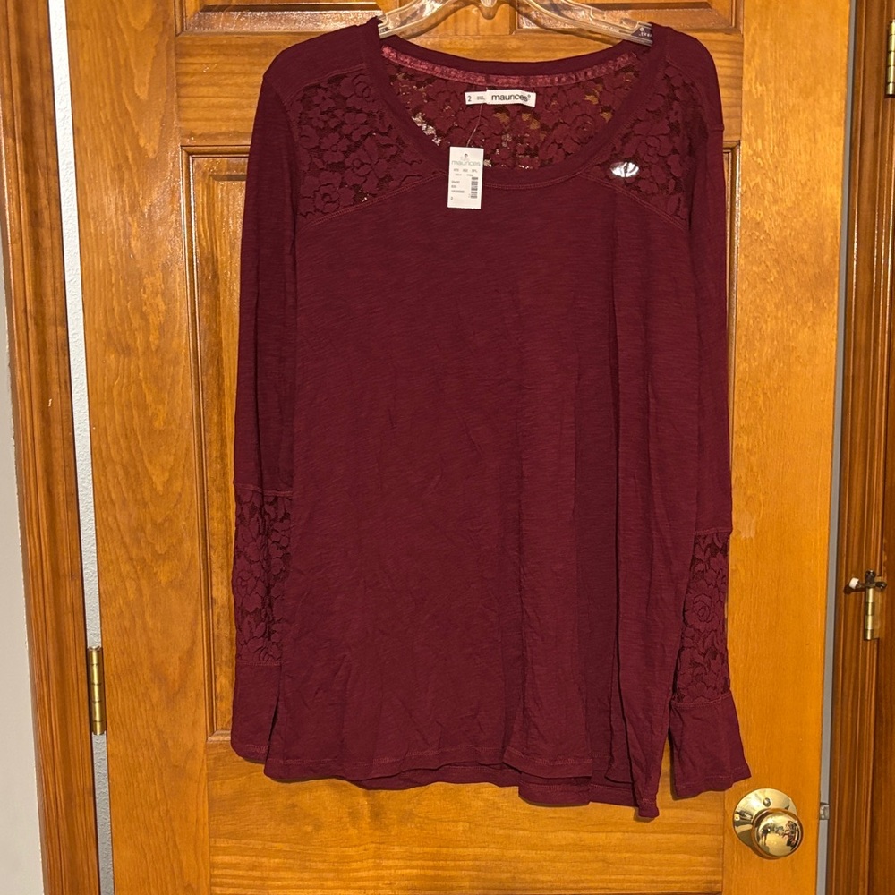 Maurices Deep Red Lace Accent Blouse